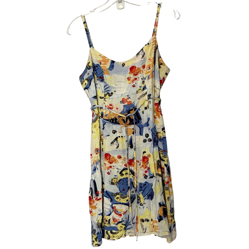 Jams World Tie Waist Mini Dress Blue Yellow Dancers Print Artsy - Medium